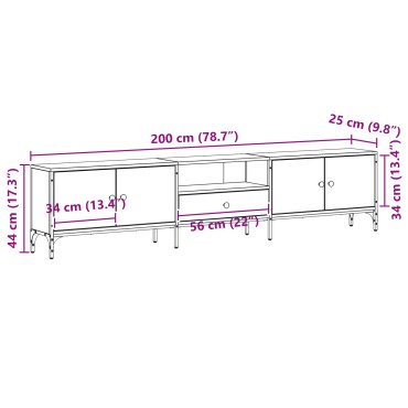 vidaXL Ντουλάπι TV 200x25x44cm Μαύρη δρυς Επεξεργασμένο ξύλο