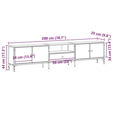 vidaXL Ντουλάπι TV 200x25x44cm Μαύρη δρυς Επεξεργασμένο ξύλο