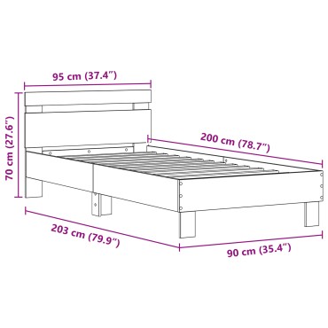 vidaXL Κρεβάτι με LED Φώτα Μαύρη Δρυς 90x200 cm Κατασκευασμένο Ξύλο