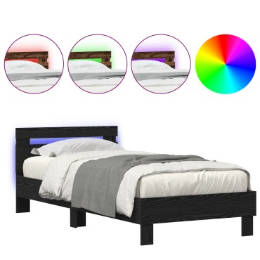 vidaXL Κρεβάτι με LED Φώτα Μαύρη Δρυς 90x200 cm Κατασκευασμένο Ξύλο