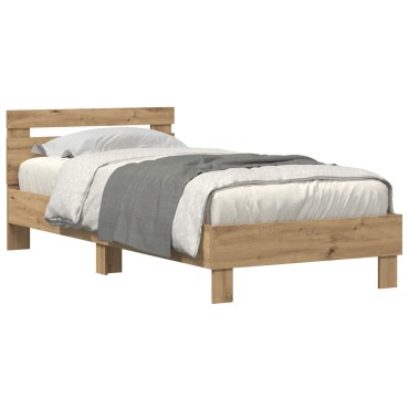 Bed Frame με LED Φώτα Artisan Oak 90x190 cm Κατασκευασμένο Ξύλο