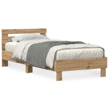 Bed Frame με LED Φώτα Artisan Oak 90x190 cm Κατασκευασμένο Ξύλο