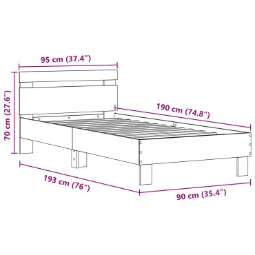 vidaXL Κρεβάτι με LED Φώτα Μαύρης Βελανιδιάς 90x190 εκ. Επεξεργασμένο Ξύλο