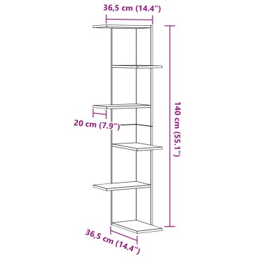 vidaXL Γωνιακό Ράφι Μαύρο Δρυς 36,5x36,5x140cm Επεξεργασμένο Ξύλο