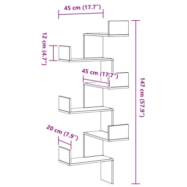 vidaXL Γωνιακό Ράφι Μαύρη Δρυς 45x45x147cm Επεξεργασμένο Ξύλο