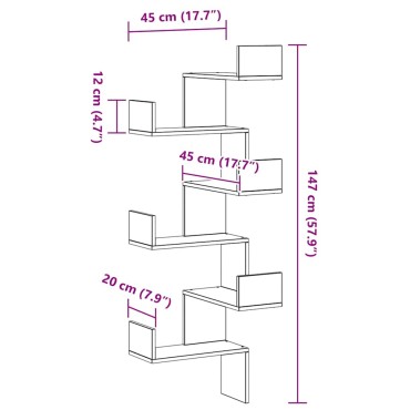 vidaXL Ράφι Γωνίας Τοίχου Μαύρη Οξυά 45x45x147cm 1 τεμ.
