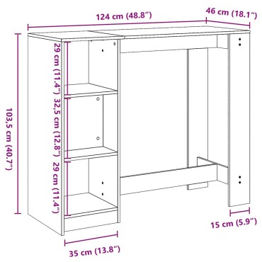 vidaXL Τραπέζι μπαρ 124x46x103.5cm Επεξεργασμένο Ξύλο Μαύρη Οξυά 1 τεμ.