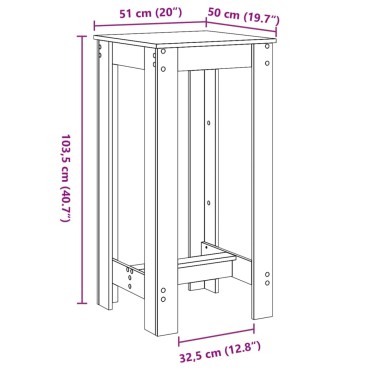 vidaXL Τραπέζι μπαρ 51x50x103.5cm Επεξεργασμένο Ξύλο Μαύρη Οξυά 1 τεμ.