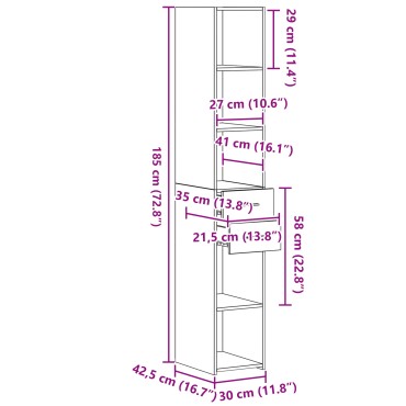 vidaXL Υψηλό ντουλάπι Παλιού Ξύλου 30x42,5x185cm Κατασκευασμένο Ξύλο 1 τεμ.