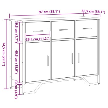 vidaXL Μπουφές Μαύρης Δρυός 97x32.5x74.5cm Επεξεργασμένο Ξύλο 1 τεμ.