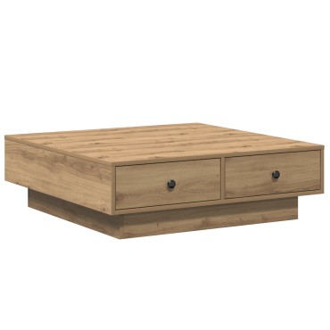 vidaXL Τραπέζι Καφέ Μασίφ Δρυς Λούστρο, MDF 90x90x28cm Αποθήκευση 1 τεμ.