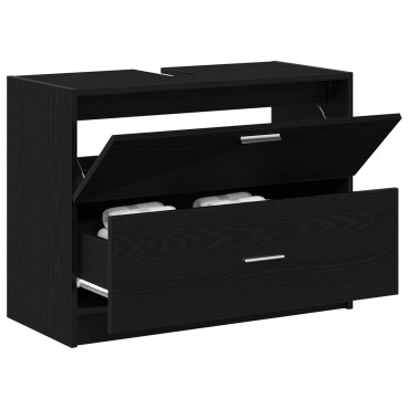 vidaXL Ντουλάπα Νιπτήρα Μαύρη Δρύς 78x37x59cm Επεξεργασμένο Ξύλο