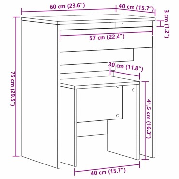 vidaXL Τραπέζι ντυσίματος 2 τεμ. Μαύρη δρυς 60x40x75cm