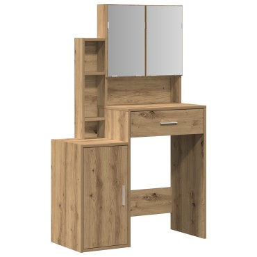 vidaXL Τουαλέτα με Καθρέφτη και LEDs Artisan Oak Επεξεργασμένο Ξύλο 80x35x132 cm 1 τεμ.