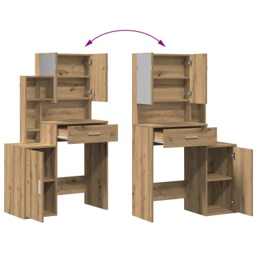 vidaXL Τουαλέτα με Καθρέφτη και LEDs Artisan Oak Επεξεργασμένο Ξύλο 80x35x132 cm 1 τεμ.