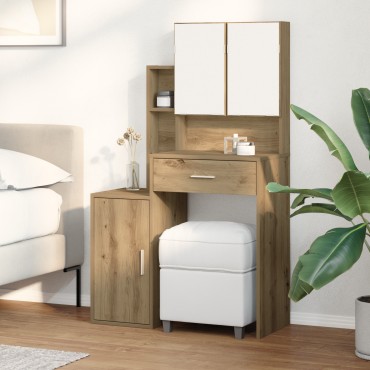vidaXL Τουαλέτα με Καθρέφτη και LEDs Artisan Oak Επεξεργασμένο Ξύλο 80x35x132 cm 1 τεμ.