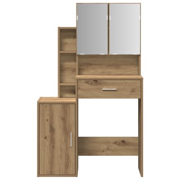 vidaXL Τουαλέτα με Καθρέφτη και LEDs Artisan Oak Επεξεργασμένο Ξύλο 80x35x132 cm 1 τεμ.