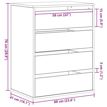 vidaXL Συρταριέρα Μαύρη Δρυς 60x41x76cm Επεξεργασμένη Ξυλεία 1 τεμ.