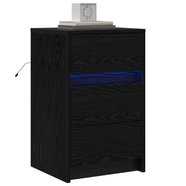 vidaXL Κομοδίνο με LED Φωτισμό Μαύρης Δρυός Επεξεργασμένου Ξύλου 38x34x61 cm 1 τεμ.