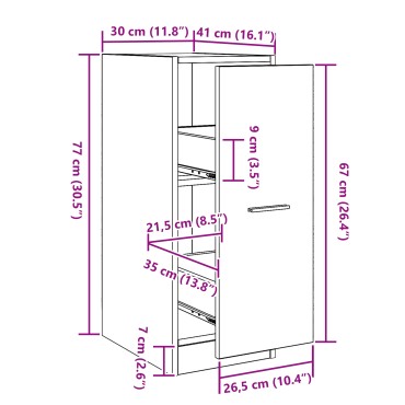 vidaXL Φαρμακοποιός Ντουλάπα Μαύρη Δρυς 30x41x77,5cm Επεξεργασμένο Ξύλο