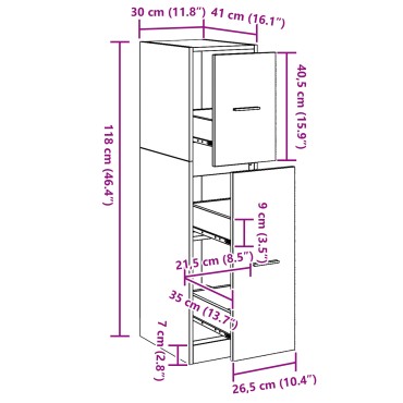 vidaXL Ντουλάπι Αποθηκών Μαύρης Βελανιδιάς 30x41x118cm Επεξεργασμένο Ξύλο 1 τεμ.