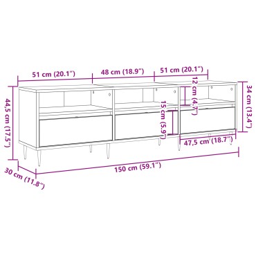 vidaXL Κάγκελο Τηλεόρασης Ξύλο Καλλιτέχνη 150x30x44.5cm Επεξεργασμένο Ξύλο