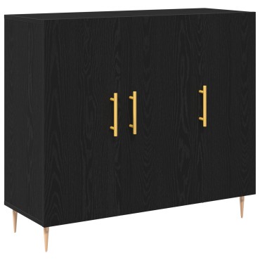 Μαύρος Μπουφές Δρυς vidaXL 90x34x80cm Φτιαγμένος από ξύλο 1 τεμ.