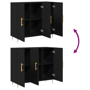 Μαύρος Μπουφές Δρυς vidaXL 90x34x80cm Φτιαγμένος από ξύλο 1 τεμ.