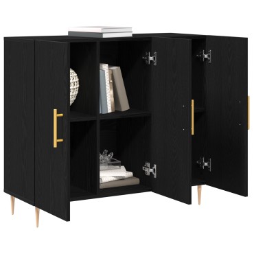 Μαύρος Μπουφές Δρυς vidaXL 90x34x80cm Φτιαγμένος από ξύλο 1 τεμ.