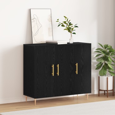 Μαύρος Μπουφές Δρυς vidaXL 90x34x80cm Φτιαγμένος από ξύλο 1 τεμ.