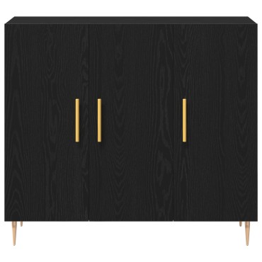 Μαύρος Μπουφές Δρυς vidaXL 90x34x80cm Φτιαγμένος από ξύλο 1 τεμ.