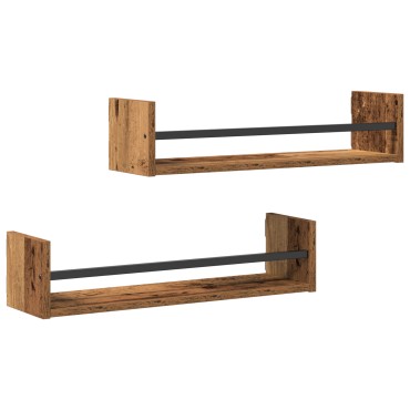 vidaXL Ράφια τοίχου 2 τεμ. Ξύλο παλιό 60x16x14cm Μηχανικής ξύλου