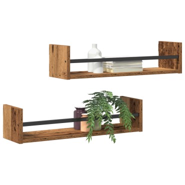 vidaXL Ράφια τοίχου 2 τεμ. Ξύλο παλιό 60x16x14cm Μηχανικής ξύλου