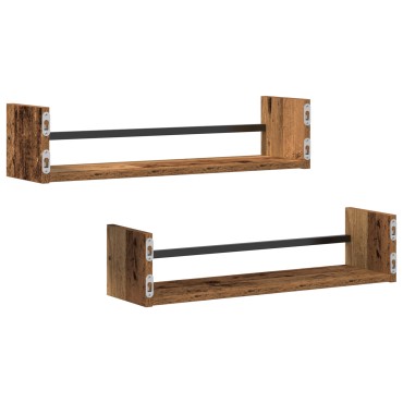 vidaXL Ράφια τοίχου 2 τεμ. Ξύλο παλιό 60x16x14cm Μηχανικής ξύλου