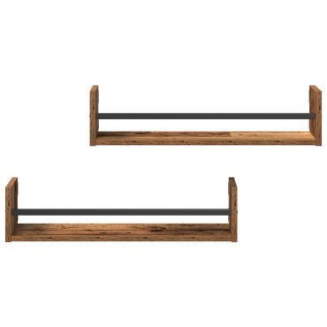 vidaXL Ράφια τοίχου 2 τεμ. Ξύλο παλιό 60x16x14cm Μηχανικής ξύλου