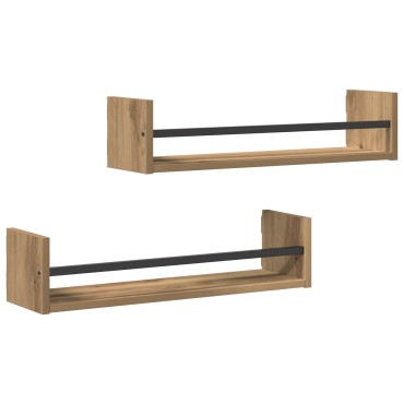 vidaXL Ράφια τοίχου 2 τεμ. Καλλιτεχνικό Δρυς 60x16x14cm Κατασκευασμένο ξύλο