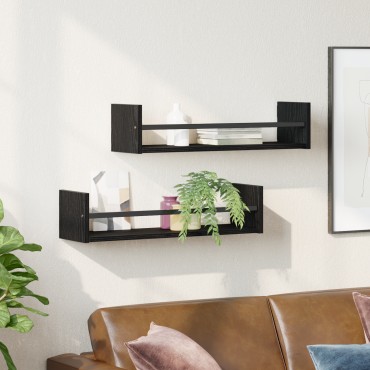 vidaXL Ράφια τοίχου 2 τεμ. Μαύρη Δρυς 60x16x14cm Κατασκευασμένο ξύλο