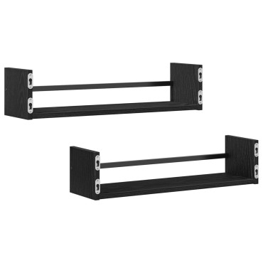 vidaXL Ράφια τοίχου 2 τεμ. Μαύρη Δρυς 60x16x14cm Κατασκευασμένο ξύλο