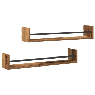vidaXL Ράφια τοίχου 2 τεμ. Παλιό Ξύλο 80x16x14cm Κατασκευασμένο Ξύλο