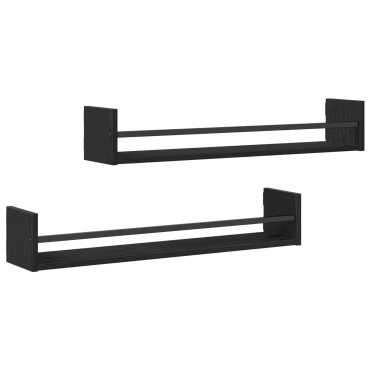 vidaXL Ράφια τοίχου 2 τεμ. Μαύρο Δρυς 80x16x14cm Επεξεργασμένο ξύλο