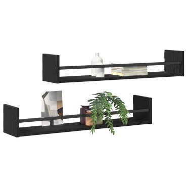 vidaXL Ράφια τοίχου 2 τεμ. Μαύρο Δρυς 80x16x14cm Επεξεργασμένο ξύλο