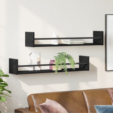 vidaXL Ράφια τοίχου 2 τεμ. Μαύρο Δρυς 80x16x14cm Επεξεργασμένο ξύλο