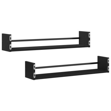 vidaXL Ράφια τοίχου 2 τεμ. Μαύρο Δρυς 80x16x14cm Επεξεργασμένο ξύλο
