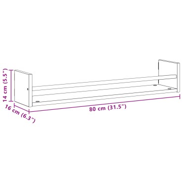 vidaXL Ράφια τοίχου 2 τεμ. Μαύρο Δρυς 80x16x14cm Επεξεργασμένο ξύλο