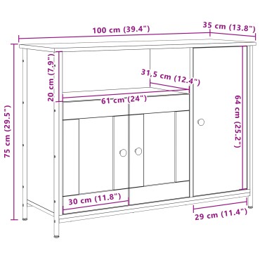 vidaXL Μπουφέ Παλιού Ξύλου 100x35x75cm Επεξεργασμένου Ξύλου 1 τεμ.