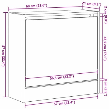 vidaXL Ντουλάπα Παπουτσιών με ράφι με πόρτα Παλιό ξύλο 60x21x57cm