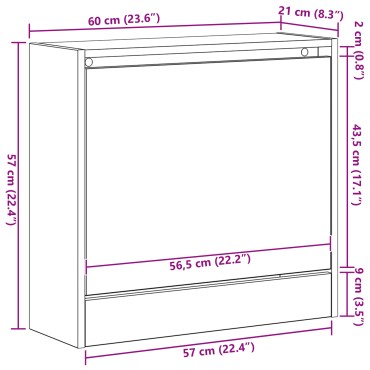 vidaXL Ντουλάπα Παπουτσιών Μαύρο Δρυς 60x21x57cm Επεξεργασμένο Ξύλο