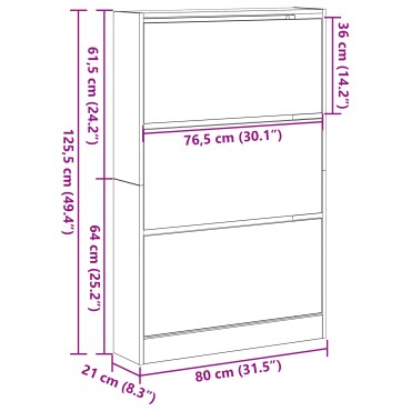 vidaXL Ντουλάπα Παπουτσιών Καρυδιά 80x21x125,5cm Επεξεργασμένο Ξύλο