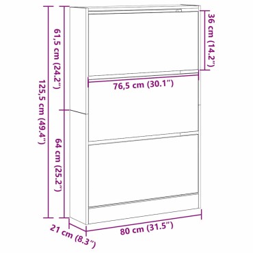 vidaXL Ντουλάπα Παπουτσιών 80x21x125,5cm Επεξεργασμένο Ξύλο