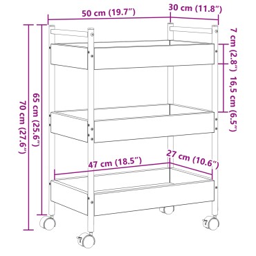 vidaXL Καρότσι Κουζίνας Μαύρη δρυς 50x30x70cm Επεξεργασμένο Ξύλο 1 τεμ.